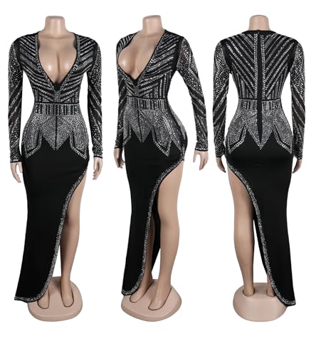Image of Nagfar Women Rhinestone Sequin Birthday Party Sexy New Year Formal Dress