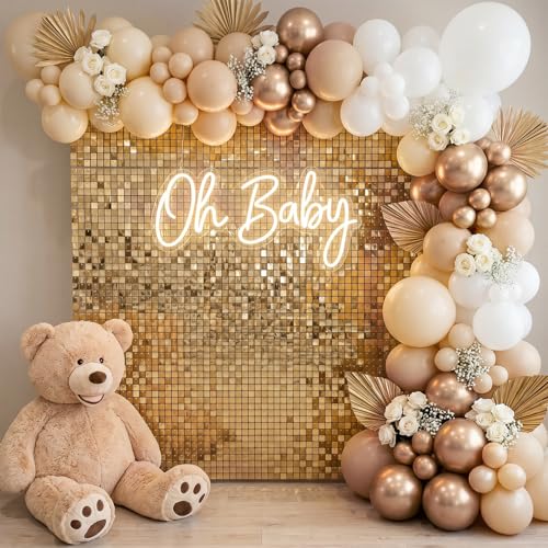 Image of RUBFAC 135pcs Chrome Gold Balloons Different Sizes Pack of 18 12 10 5 Inch, Latex Metallic Gold Balloon Garland Arch Kit for Graduation Wedding Happy Birthday Party Decoration