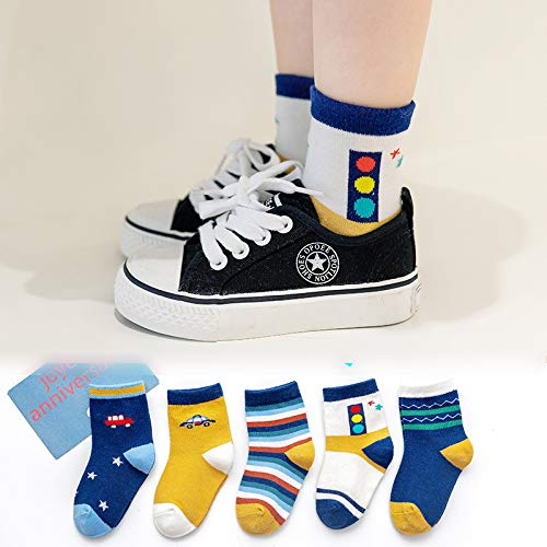 Image of Colourful Socks for Kids, Crew length, Soft Pure Cotton, Lightweight & Breathable, 1 to 9 Years, Pack of 5, Designer socks