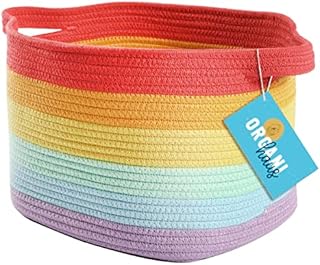 OrganiHaus Rainbow Toy Storage Basket for Kids | Cotton Rope Basket Storage | Blanket Basket for Living Room | Woven Storage Basket for Laundry | Baby Storage Basket | Toy Basket Storage - 14 x 9