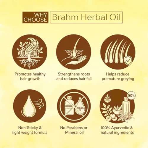 Image of BRAHM HERBAL Ayurvedic Hair Oil for Hair Growth | Stimulates Hair Growth, Controls Hair Fall & Dandruff | Herbal Mix Hair Oil for Men & Women | Powered By 15 Ayurvedic Herbs - Bhringraj, Jatamansi, Ratanjot, Amla & More | No Added Chemical & Mineral Oil | (100 ML)