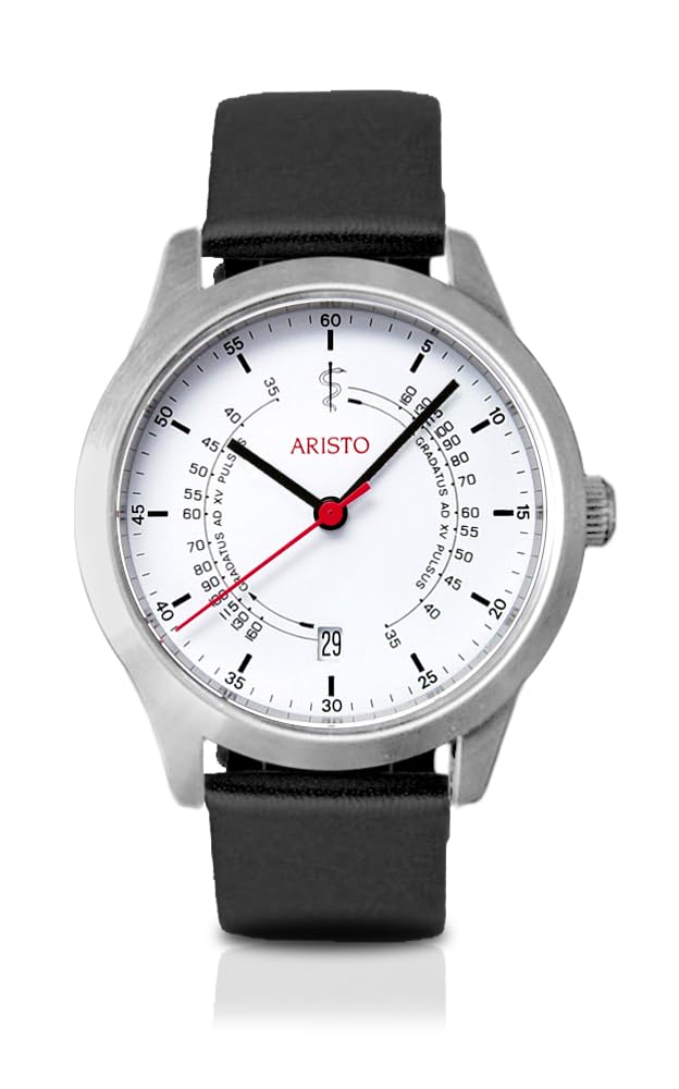 Aristo Orologio da medico, al quarzo, scala a pulsazioni, lancetta dei secondi rossa, cassa in acciaio inox, diametro 41 mm, fondo chiuso in acciaio inox, vetro minerale, movimento al quarzo svizzero