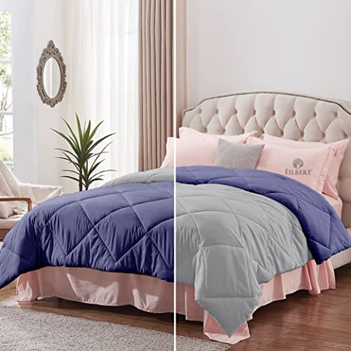 Image of Filbert - Double Bed Comforter for Winter 300 GSM Reversible Microfiber Soft & Cozy Diamond Stitch Quilt (90 inch x 100 inch Inches /228cm x 254cm) - Comforter Double Bed|Silver /Medium Blue