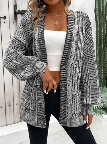 Pink Queen Women's 2025 Fall Winter Oversized Cardigan Sweater Long Sleeve Cable Knit Outerwear Coat3