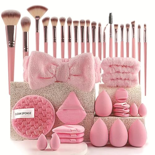 40 Stück Pinselset Makeup Professionelles Make up Pinsel set für Frauen | Foundation-Mischungen | Premium Beauty-Werkzeuge, Schwamm für Foundation, Make-up-Applikatoren (40 Stück - Rosa1)