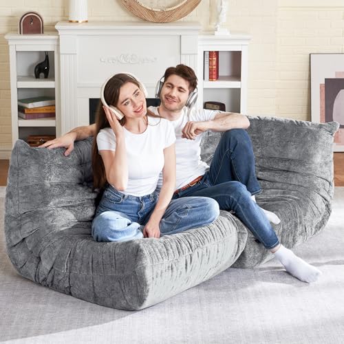 Image of HABUTWAY Giant Bean Bag Chairs Lazy Sofa for Adults,Corner,Light Grey