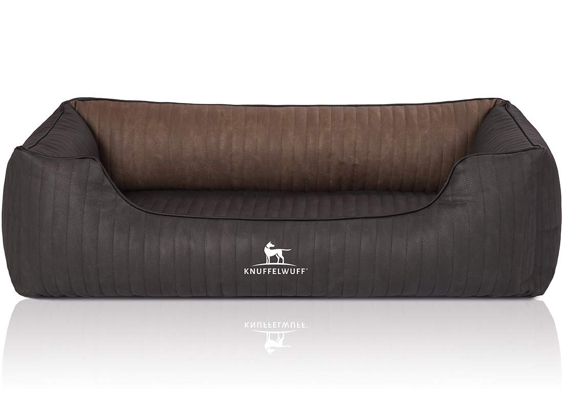 Knuffelwuff Orthopädisches Hundebett Outback aus Laser-gestepptem Kunstleder XL 105 x 75cm Schwarz/Braun - Abnehmbarer Bezug - leicht zu reinigen - für große, mittelgroße und kleine Hunde