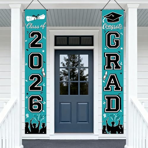 Image of Graduation Banner Class of 2026, Teal Graduation Decorations 2026 Porch Banner, Congrats Grad Decorations for Door and Porch Party Supplies