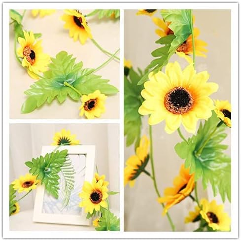 Miniatura 6 de 2 Pcs Artificial Sunflower Garland,Sunflower Vine with Leaves,Hanging Garland with Green Leaves,Outdoor False Flower Arch,Arrangement for Wedding