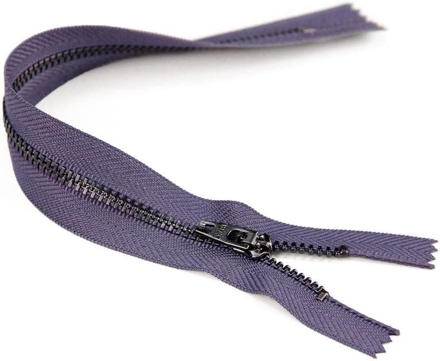 Set of 12 Pants Zippers, 9, Gunmetal Teeth and Candied Lilac Purple Tape, Bias Bespoke Brand