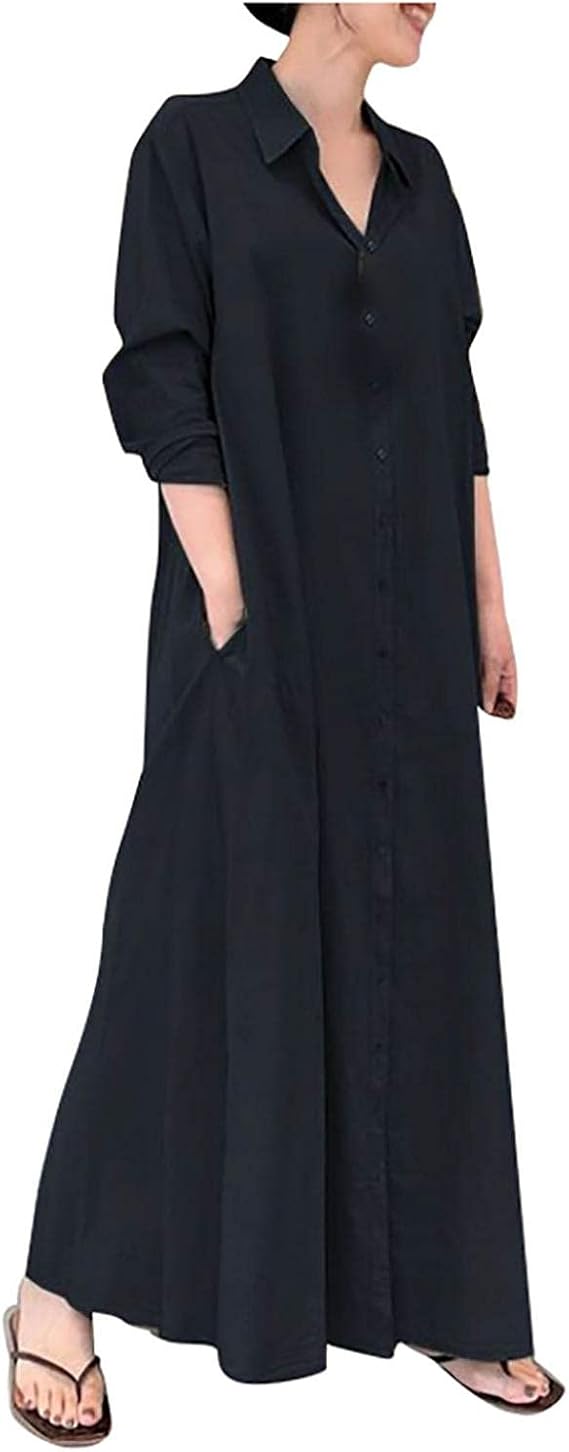 Amazon Co Jp ワンピース レディース マキシワンピース Vネック とろみ ロングワンピース 大きいサイズ 半袖 ゆったり 着痩せ お洒落 魅力 上品 夏 ワンピレディース 夏 シャツワンピース Hostingg シャツワンピースリネンワンピース ブラック S シューズ バッグ