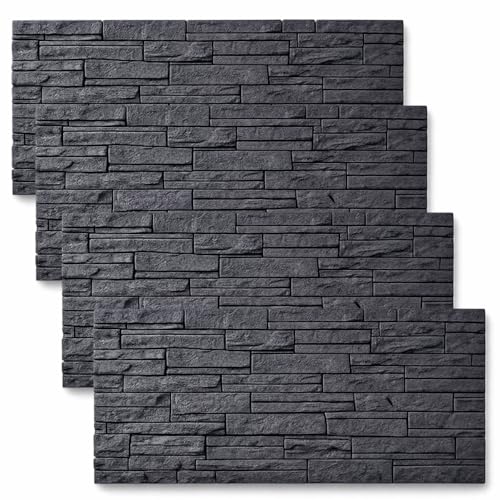 eacommerce | Pannelli a muro 3D | Set 4 pezzi, poliuretano, effetto pietra, 120x60x2,5 cm | Isolante termico e acustico, autoestinguente, resistente umidità | Decorazione realistica (Grigio Ardesia)