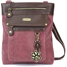 CHALA 2 in 1 Gemini Crossbody Purse/Fanny Pack with Metal Keychain Burgundy Paw