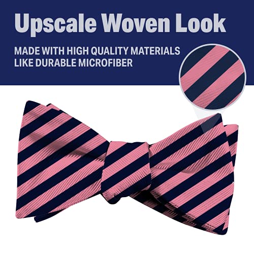 Luther Pike Self Tie Woven Striped Bow Ties For Men Tuxedo Bowtie Pink & Navy Blue Bow Tie #TOP1
