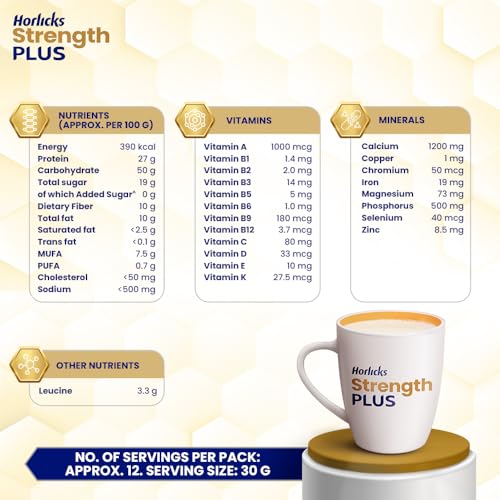 Image of Horlicks Strength Plus- Vanilla| Balanced Nutrition to Regain Strength|High Fibre & Protein,Powder,1 count,350 grams