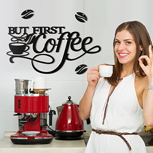 Image of Ferraycle Coffee Bar Decor Metal Rustic Sign Hanging Wall Art for Home Office Kitchen (But First Coffee)