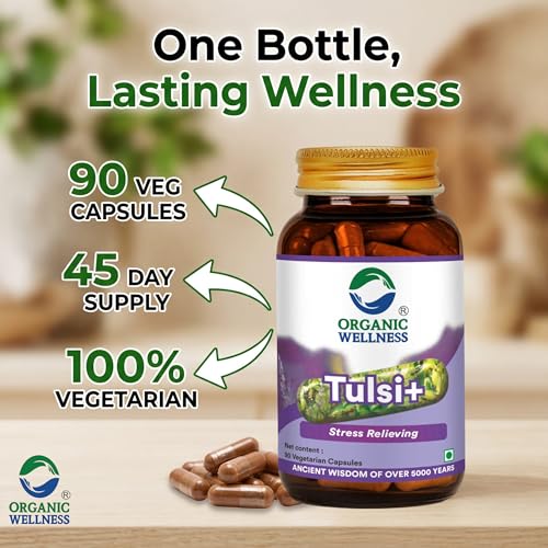 Image of Organic Wellness Tulsi Stress Reliving Supplement For Respiratory Wellness Provides Relief In Cough & Cold Stamina Boosts Immunity Prevents Chronic Disease 100% Organic (90 N Veg Capsules)