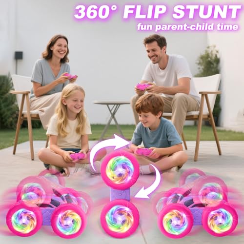 Image of Remote Control Car, RC Cars for Girls, 2.4 GHz Double Sided RC Crawler with Upgraded USB-C Modular Battery, 360Rotating Car Toys for 6 7 8 9 10 11 12 Year Old Girl Birthday Gift Pink-Purple