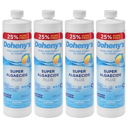 Doheny's Super Algaecide Plus | Pro-Grade | Effective Against Most Algae Types | 7.1% Chelated Copper (Reduces Staining) | Non-Foaming, No Clouding | Safe to Swim After Use | 4 x 40oz Bottles (160oz)
