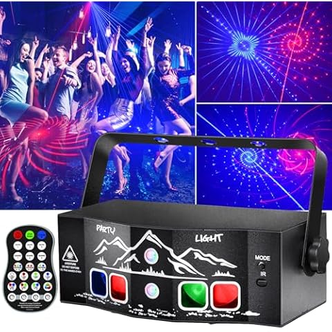 Party Lights, Sound Activated Stage Laser Lights with Remote Control, Disco DJ Lights Strobe Light Rave - Dance Floor Light Rotating with Patterns for Christmas Wedding Birthday Cover