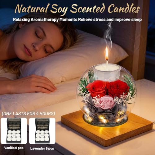 ENERLEAF Preserved Red Real Rose in Glass with Scented Candles – Forever Flower Romantic Anniversary Christmas Birthday Valentines for Mom, Women, Wife, Girlfriend, Her, Grandma - Image 4