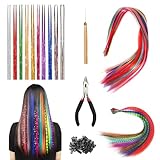Bunte Haarverlängerungs Set 60 Stück Bunte Feder Haarverlängerungs Set mit Perückenzangenhaken und 100 Perlen Unsichtbar Haarsträhnen Kinder Haarsträhnen zum Einklipsen (3 Stile)