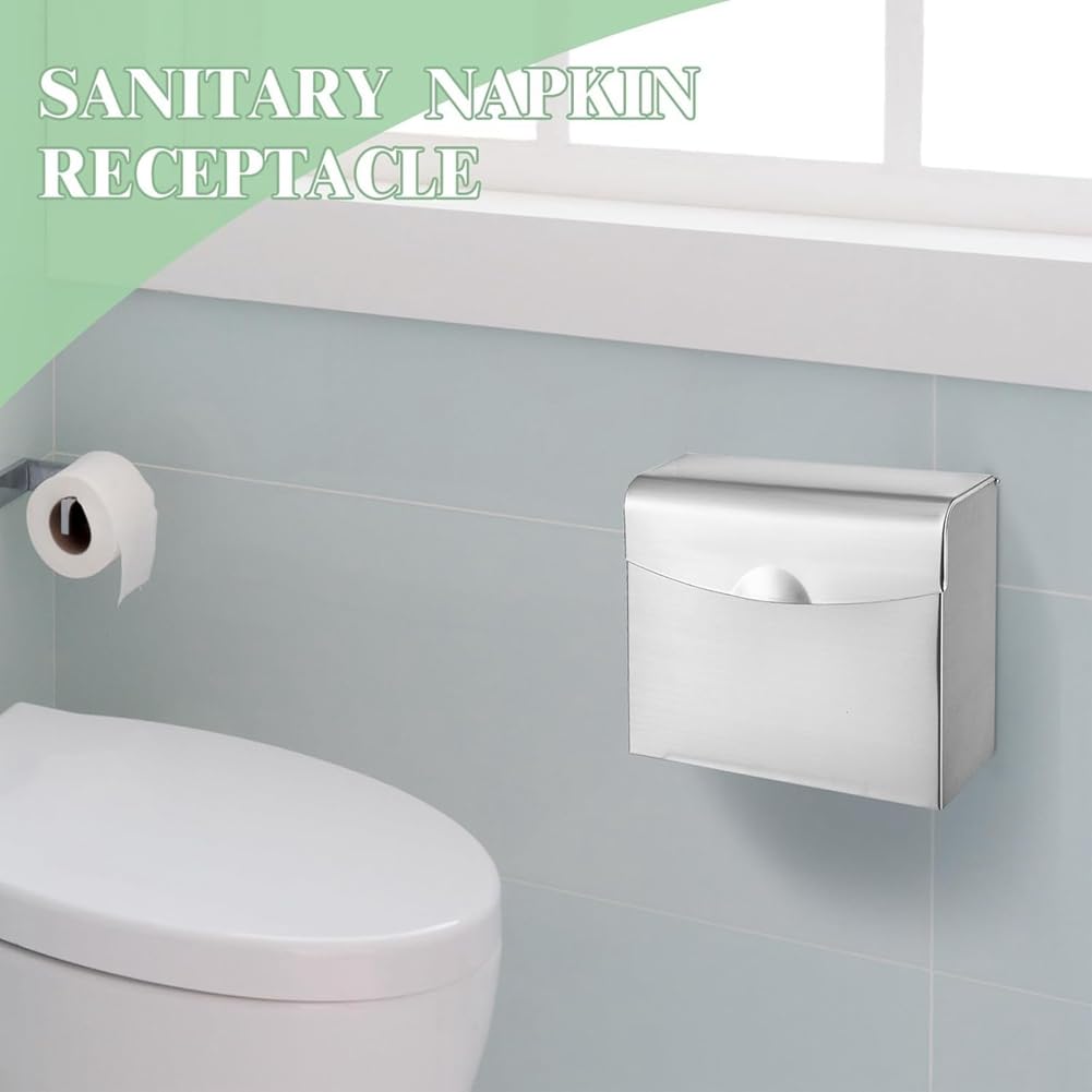 Poubelle à Serviettes Hygiéniques, Lot de 2, en Acier Inoxydable, à Fixation Murale, pour Tampons