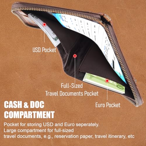 STAR VISTA Lorenzo Full Grain Leather Family Passport Wallet for 4, Large Travel Document Organizer for Exquisite Voyagers, Multi-Currency Compartments, RFID Blocking, AirTag Track, Dark Brown4