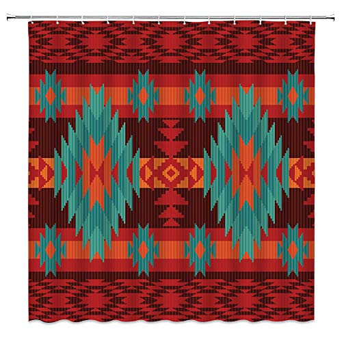 Native American Aetec Shower Curtain, Vintage Southwestern Navajo Abstract Aztec Western Retro Tribal Geometric Boho Colorful Fabric Bathroom Decor Sets With Hooks #TOP6