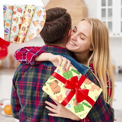 8 Blatt Capybara Geschenkpapier Set, Lustig Capybara Deko Geburtstag mit Süßen Wasserschwein Motiven, Geschenkpapier Kinder für Geburtstagsfeier, 50x70cm