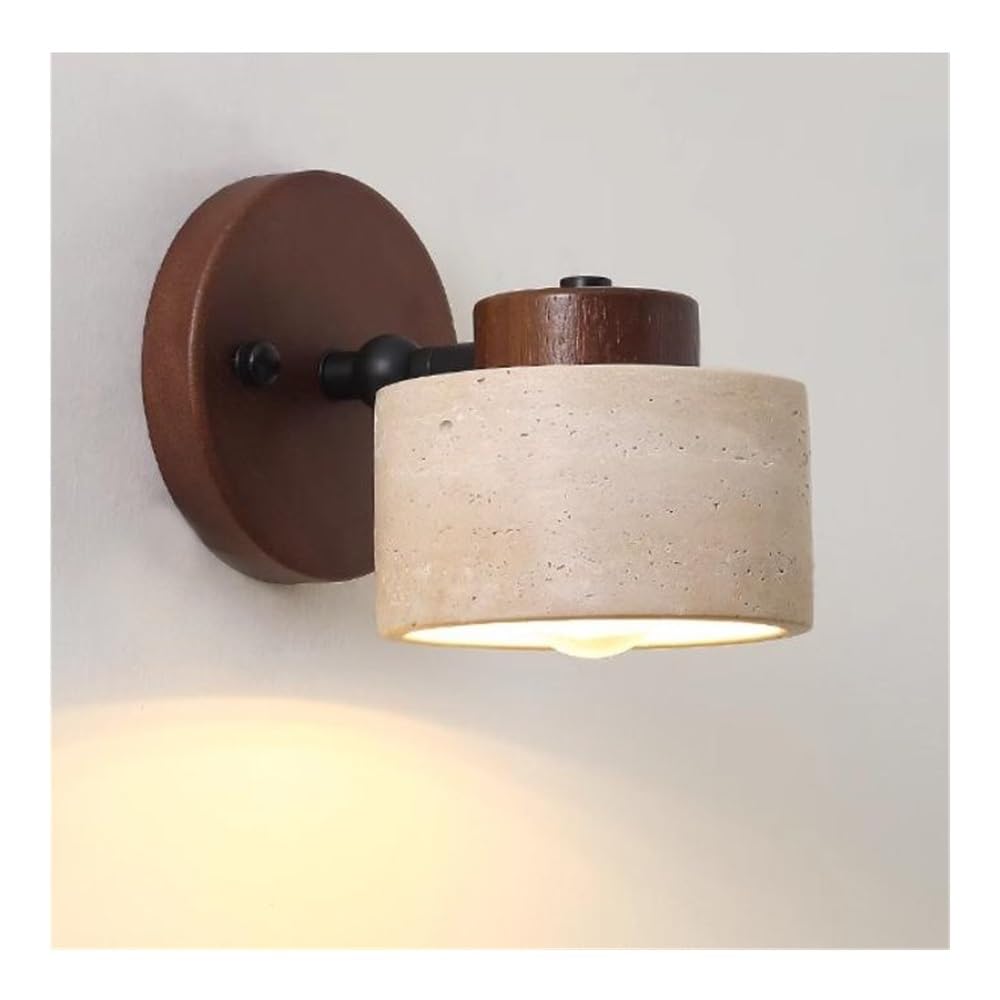 TONFON Modern Stone Wall Lamp Nordic Dome Bedside Wall Sconce Yellow Travertine Wood Wall Mounted Lamp for Bedroom Living Room Study Room Dining Room Hallway Stairs Hall Restaurant Wall Lantern(A)