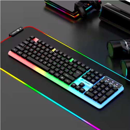 RGB Backlit Black 104 Keys Wired Gaming Keyboard and Mouse, USB Connection