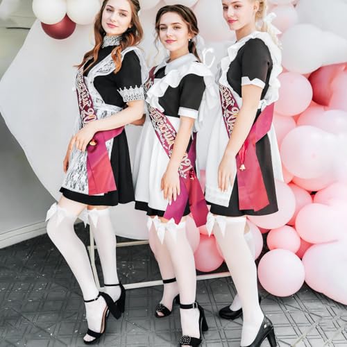 Image of Women's Thigh High Socks, White Thigh High Stockings, White Stockings, Anti Slip Women's Knee High Socks with Satin Bows