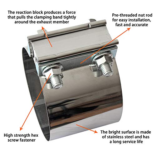 Image of 2PCS Exhaust Clamps 5 Inch Butt Joint Exhaust Pipe Muffler Clamp Band Stainless Steel Car Pipes System Connection for Cars