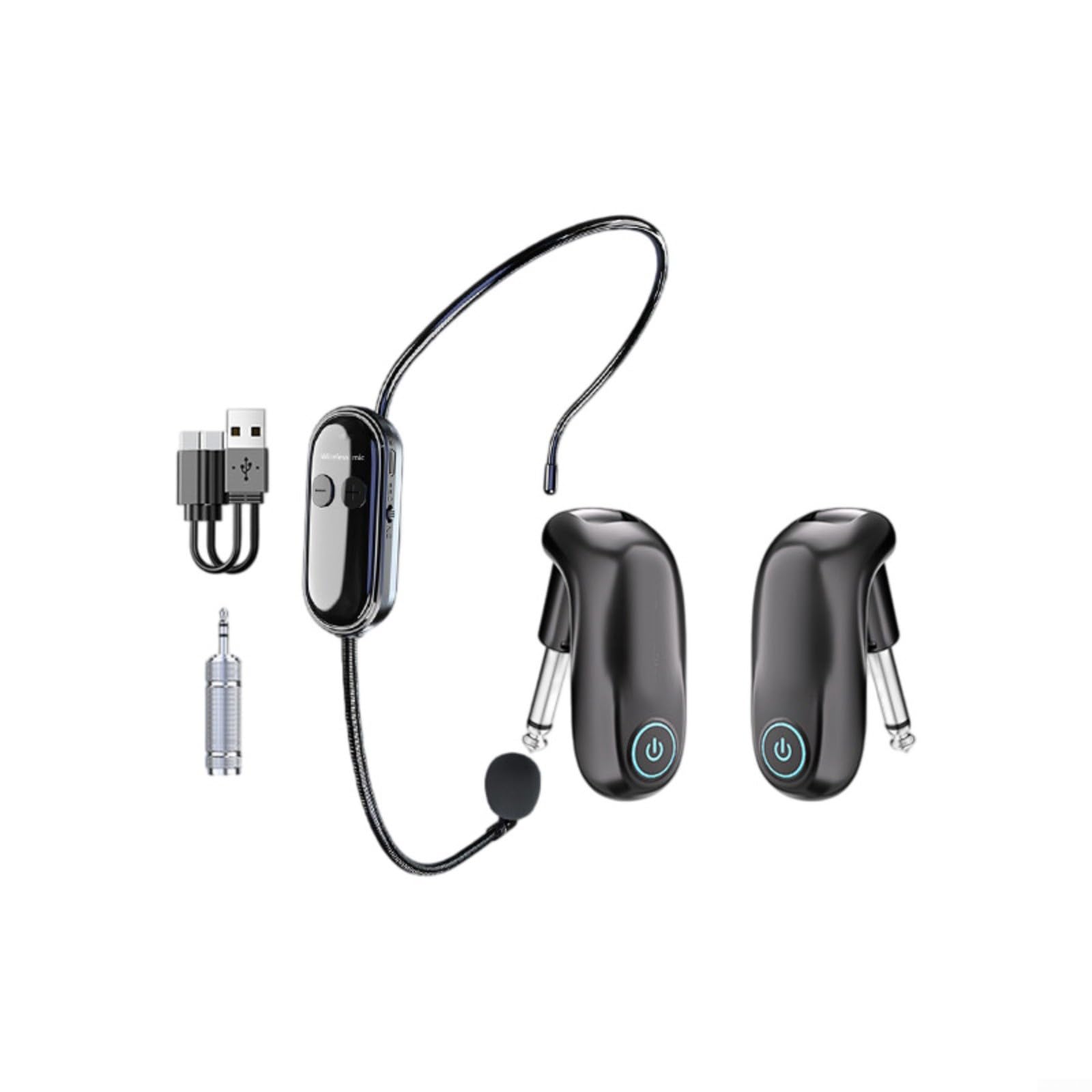 Tragbares 2,4 GHz Funkmikrofon Automatisches Pairing Klarer Sound für Instrumente Vortrag Kompatibel mit Soundbar Receiver Box Schwarz Inklusive Headset