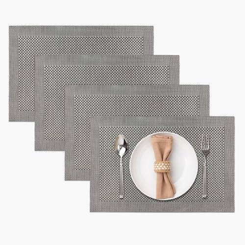 Image of Amazon Brand - Umi PVC Vinyl Box Design Placemat ST0000434 - Heat Resistant, Wipe Clean, Anti-Skid Table Mats for Dining Table, KitchenHome Decor (30x45 CM Black Set of 4)