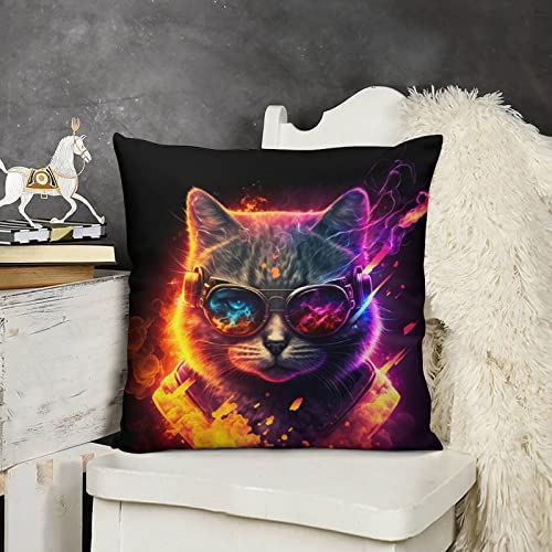 Summer Cat Throw Pillow Covers 18X18 Set Of 4 Decorative Pillow Covers Farmhouse Pillow Covers Sweet Home Decorations Cushion Case For Couch Sofa Bed Outdoor #TOP2