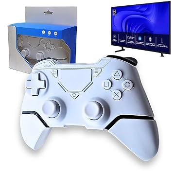 Controle para Smart TV Samsung Xbox Game Pass LG TCL Philips PS4 PS3 Bluetooth Universal Celular Android Tablet Double Shock Vibração AU7700 AU8000 BU8000 CU7700 CU8000 DU8000 TU8000 QLED AI OLED BIG (Branco)