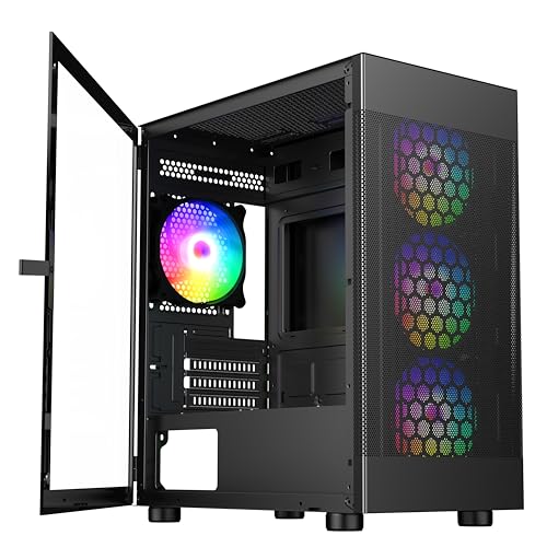 Gabinete para PC DIYPC ARGB-G5-BK Negro con USB 3.0, vidrio templado y diseño Micro ATX para gaming, con 4 ventiladores ARGB preinstalados miniatura 3