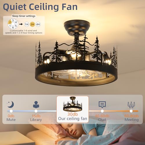 Farmhouse Rustic Ceiling Fan with Light and Remote, Black Chandelier Fan with Bear and Deer Design, Adjustable Height, Rustic Chandeliers for Living Room, Bedroom, Hallway, Entryway Lighting - Image 6