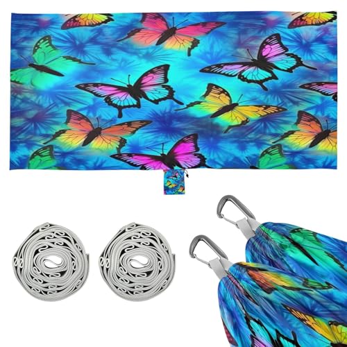SDMKA Colorful Butterflies Camping Hammock, 330 lbs with 2 Tree Straps, Carry Bag, Single Portable Hammock for Outdoor/Indoor, Hiking, Beach, Backpacking, Travel