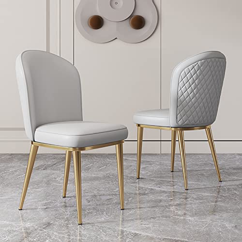 Juego de 2 sillas de comedor modernas tapizadas de cuero con patas de metal, respaldo curvado y diseño sin brazos, estilo cómodo de mediados de siglo para sala de estar o zona de espera, color gris,