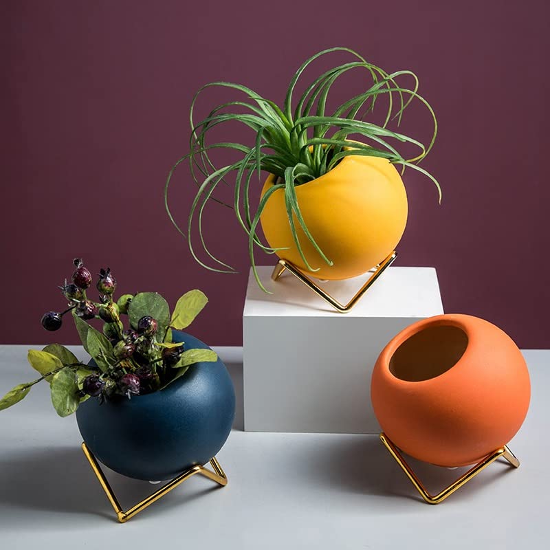 Vaso In Ceramica Sfumato Stile Scandinavo: Decorazione Da Scrivania Per Fiori Secchi (Giallo)
