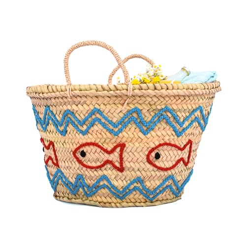 Bolsa de playa tejida a mano con motivo de pez miniatura 1