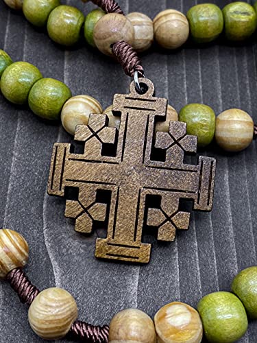 Nazareth Store Olive Wood Prayer Rosary Catholic Our Father Wooden Jerusalem Cross Short Cord Car Protection Chaplet Amulet in Velvet Bag3