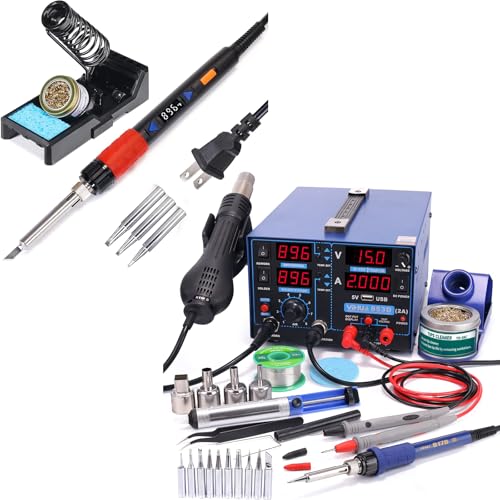 Image of YIHUA 853D 2A USB Professional Soldering, Rework and Power Supply Station bundle with YIHUA 928D-III High Power Soldering Iron as Secondary /Backup Iron Holder, Soldering Cleaning Kit, and Accessories