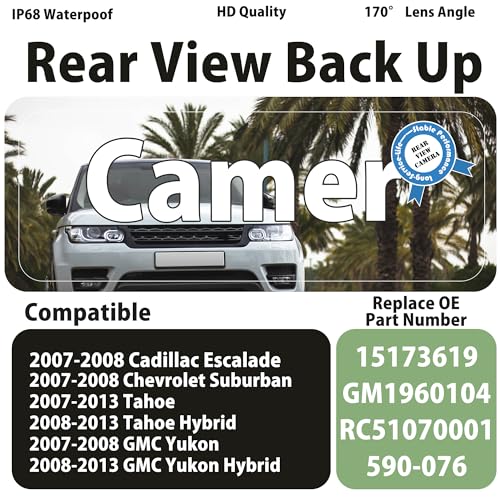 Image of Rear View Backup Camera Compatible for Chevy Suburban Tahoe 2007-2013, for GMC Yukon, for Cadillac Escalade Replaces# 15173619 GM1960104 RC51070001 590-076