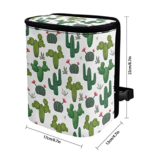 Image of Talayituse Cactus Print Car Trash Can with Adjustable Straps, Zip Closure Car Trash Bag Bin Car Garbage Bag Multipurpose Storage Box for Vehicle Travel Camping Picnicing