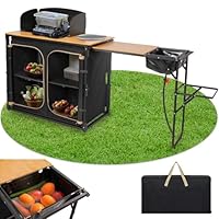 KingCamp Campingküche faltbar mit Spüle, Outdoor Campingschrank aus Aluminium und Bambus, tragbarer Campingschrank klappbar Windschutz Campingmöbel für BBQ Picknicks, Camping
