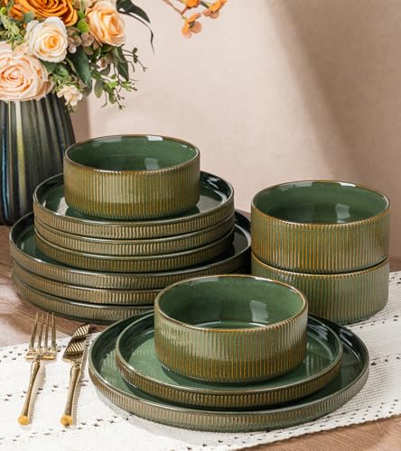 GBHOME Stoneware Dinnerware Sets for 4 12 Pieces Plates and Bowls Set
